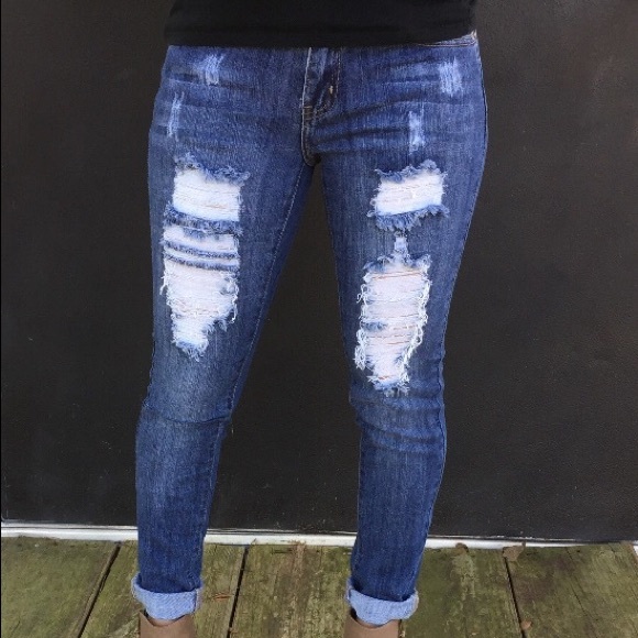 Denim - Distressed Skinny Jeans