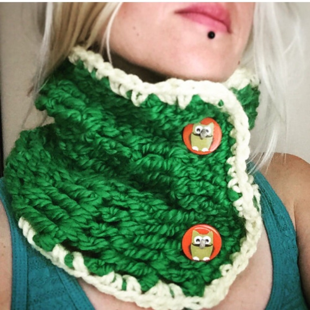 Handmade Collar Scarf with Owl Buttons