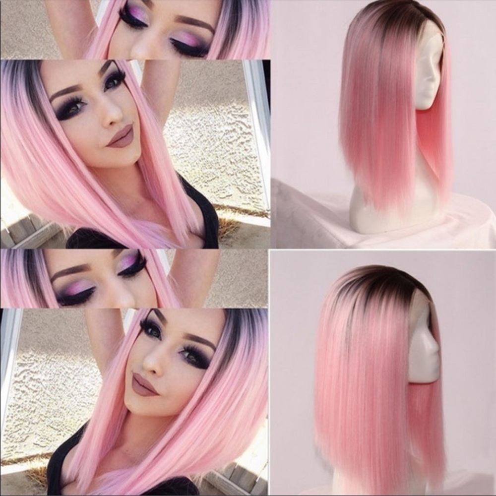 Black and Pink ombré false wig