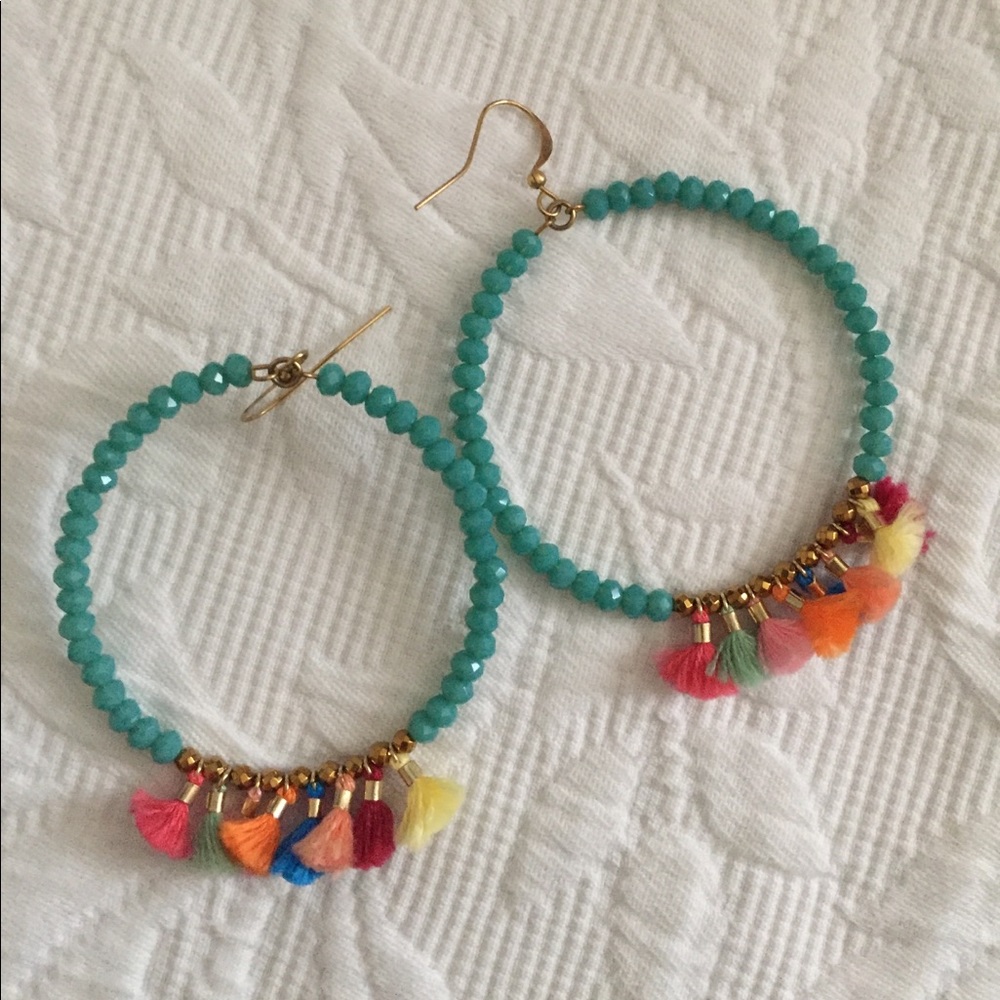 Betsy Pittard Blue Hoop Tassel Earrings