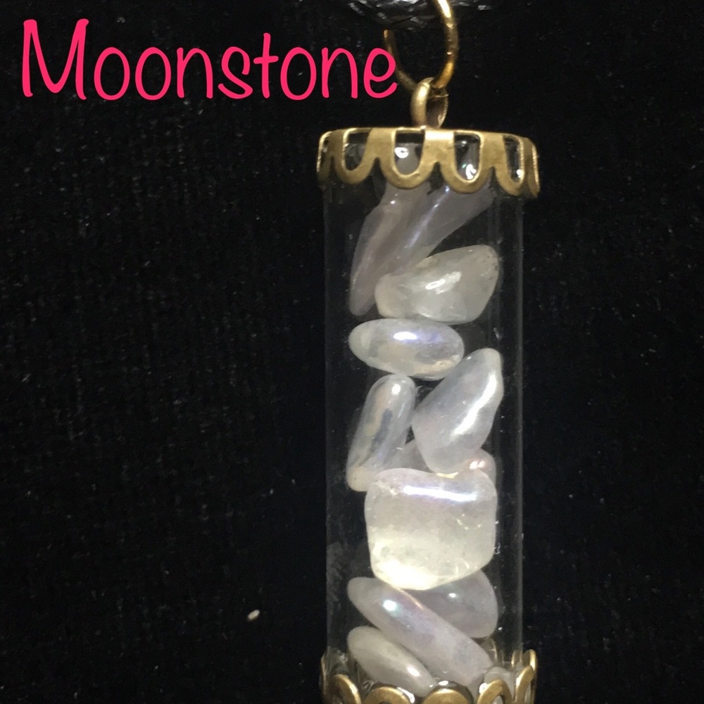 Moonstone pendant with black leather chain