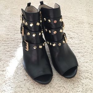 New, never worn MK black studded open toe booties.