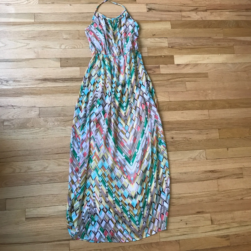 Sheer abstract print maxi dress