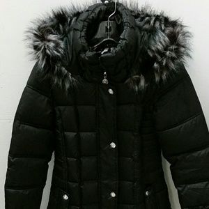 Betsey Johnson black faux fur, puffer jacket