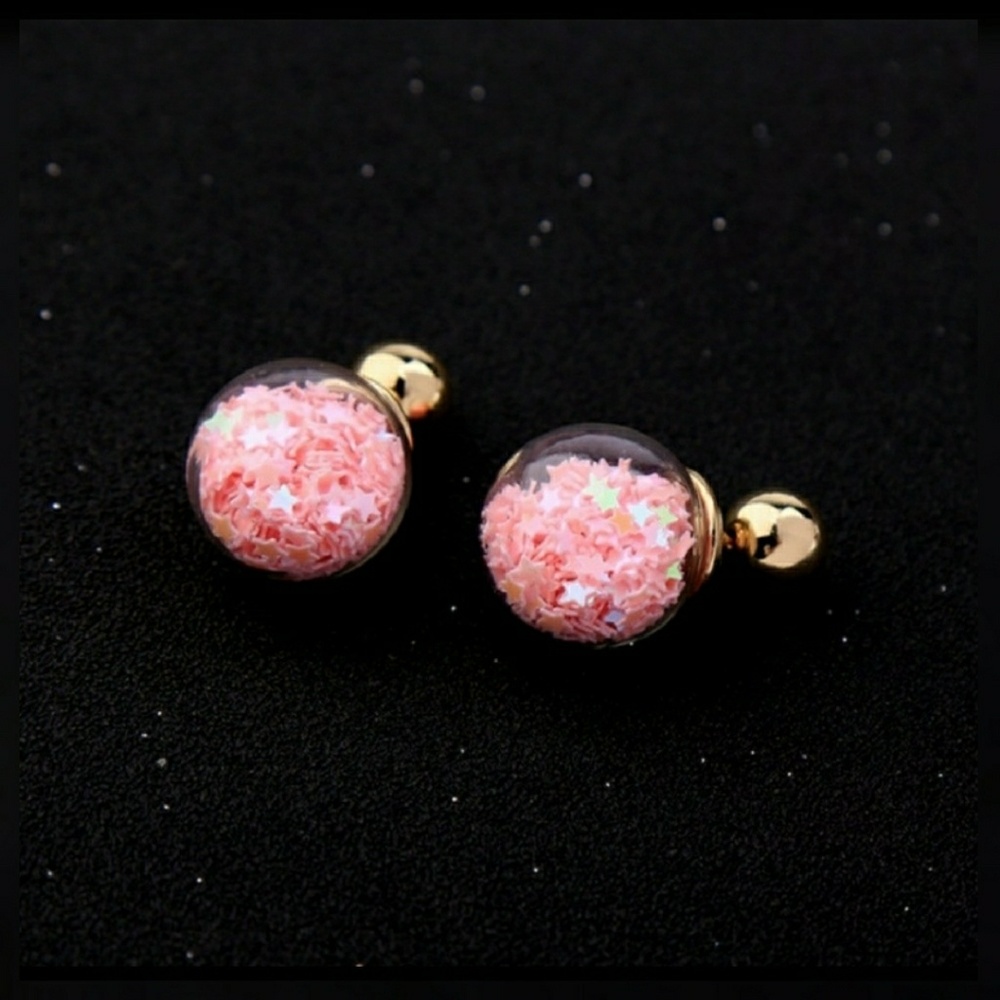 Gold Double Sided Pink Star Earrings