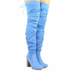 blue jean over the knee boots