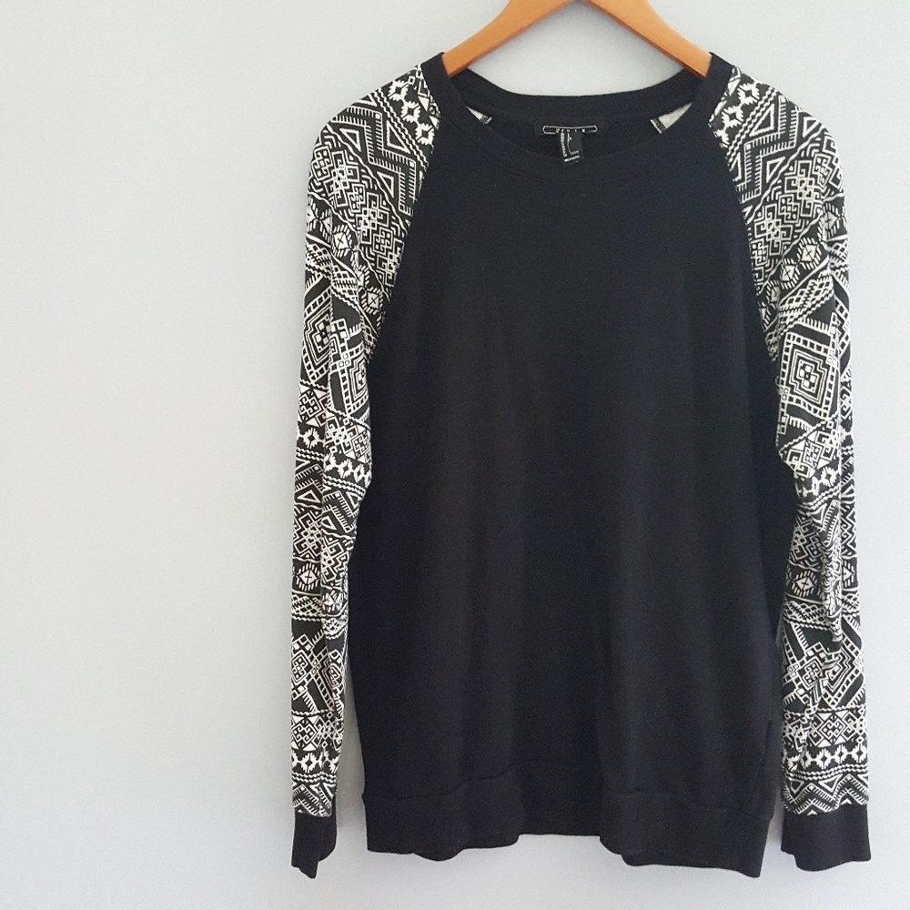 21Men Long Sleeve Aztec Print Cotton Sweatshirt