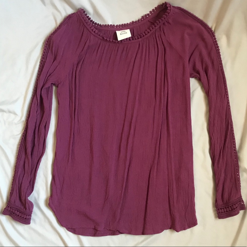 Knox Rose long sleeve purple mauve crotchet Top