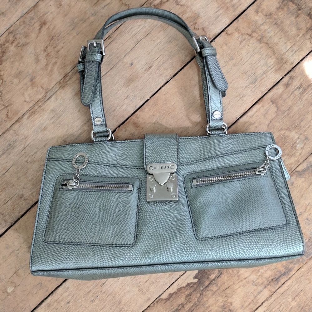 Silver Metallic Python Embossed Leather Guess Pur… - image 1