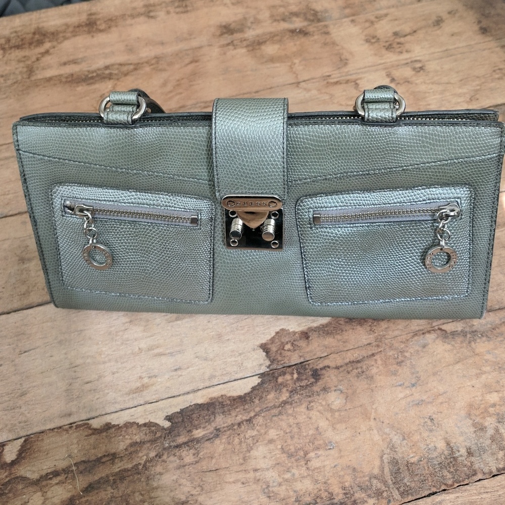 Silver Metallic Python Embossed Leather Guess Pur… - image 2