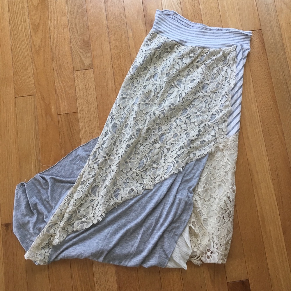 BUCKLE Grey/Beige Lace Boho Maxi Skirt Gimmicks S