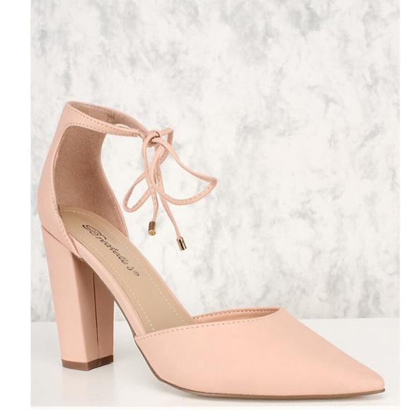 Blush Faux Leather Tie Up High Heels - Picture 3 of 7