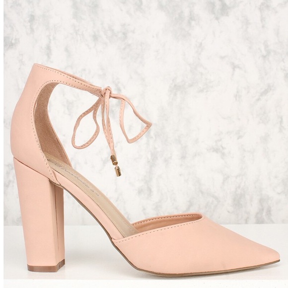 Blush Faux Leather Tie Up High Heels - Picture 5 of 7