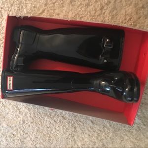 hunter boots tall Black glossy