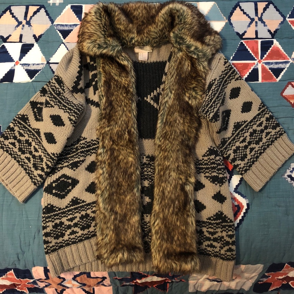 Forever 21 geometric fur cardigan BNWT