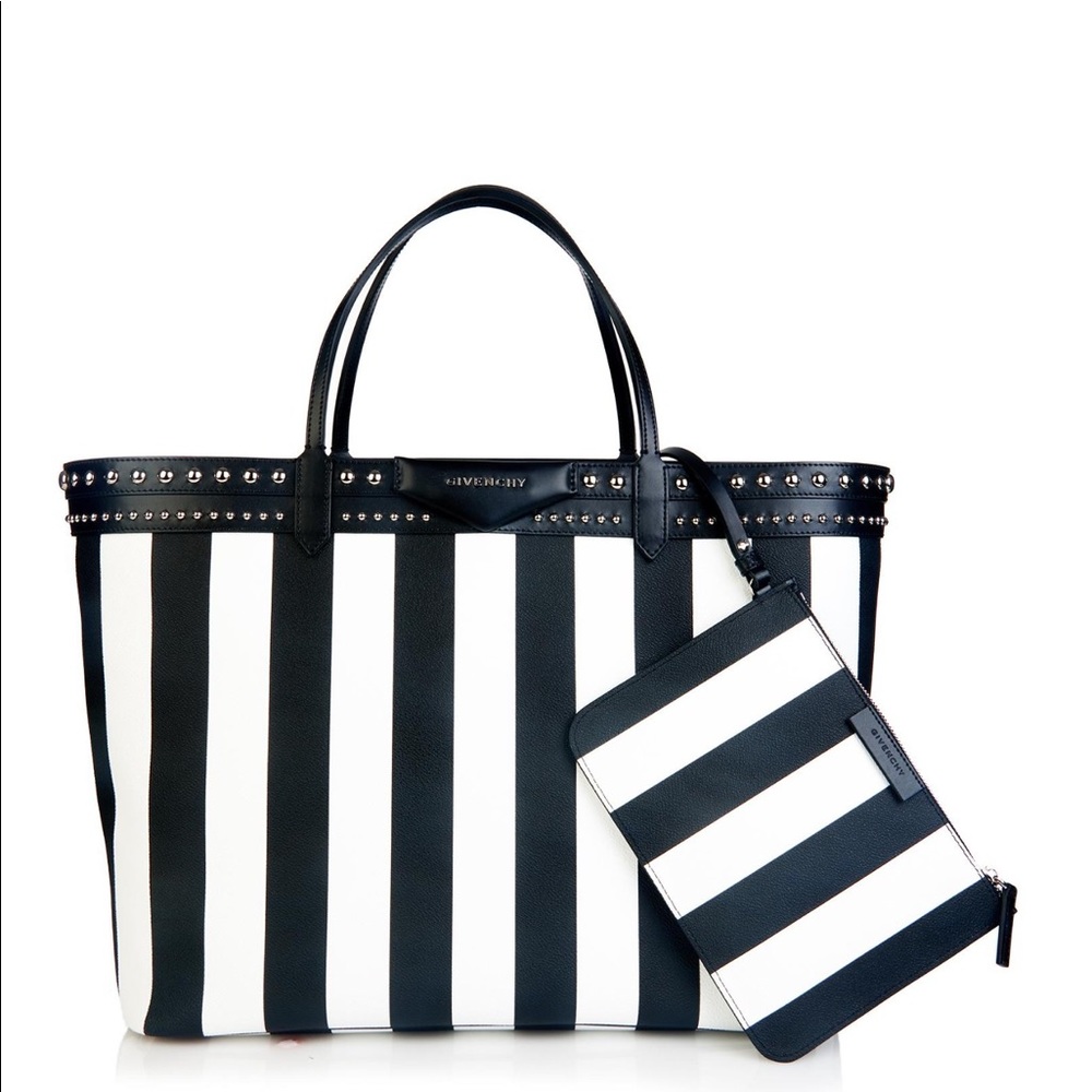 XL Givenchy Black White Striped Antigona Tote Bag