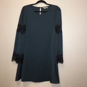 Teal dress with black lace detail
