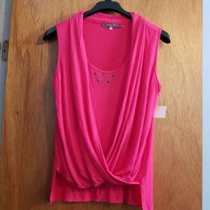 Bloomingdales fuscia criss cross top XL