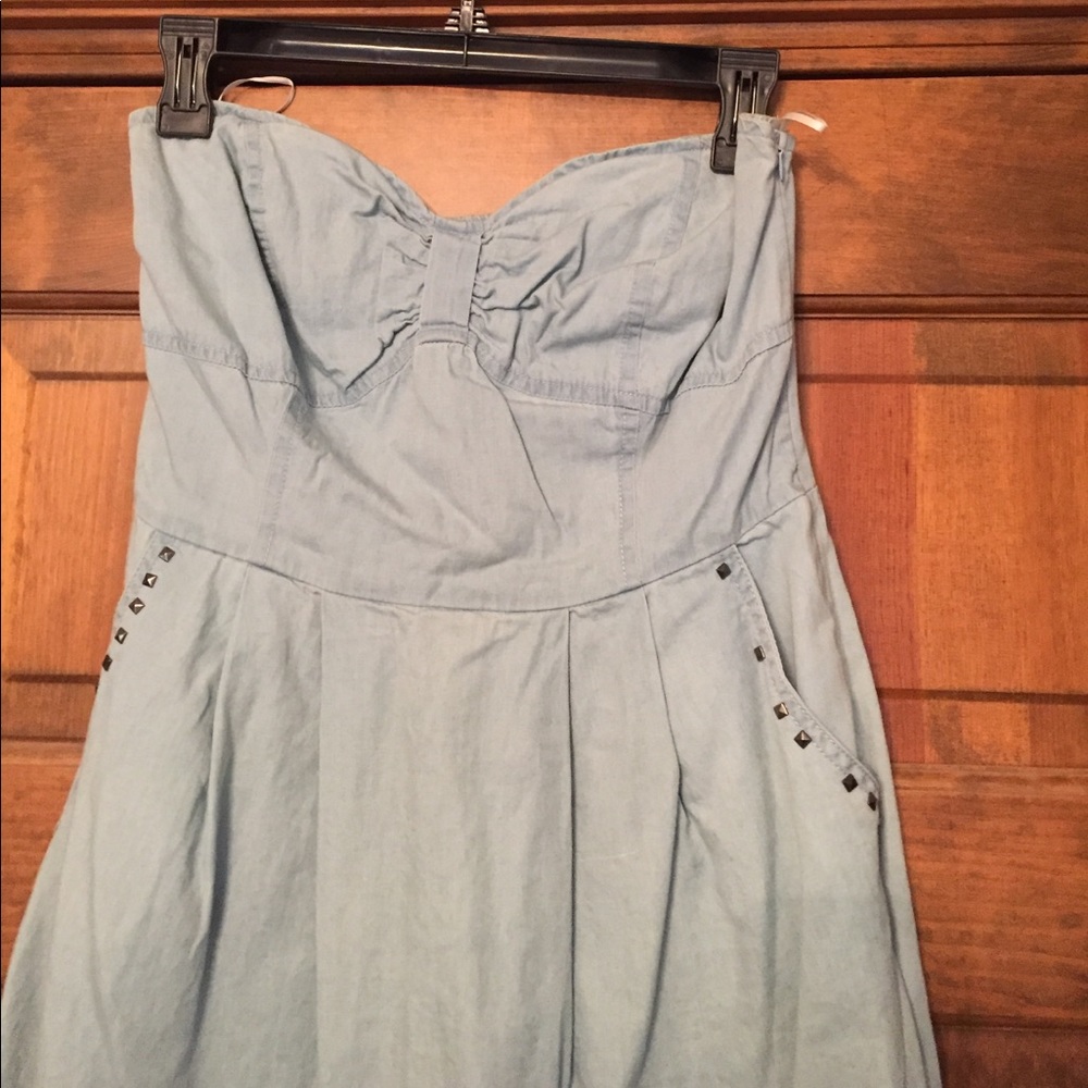 SOLD - Denim Strapless Dress with Pockets!