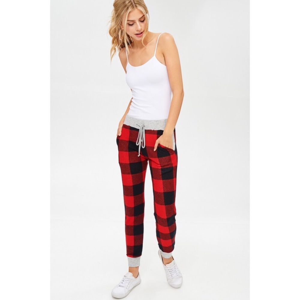 LAST PAIR!! Plaid Print Knit Jogger Pants - Picture 2 of 4