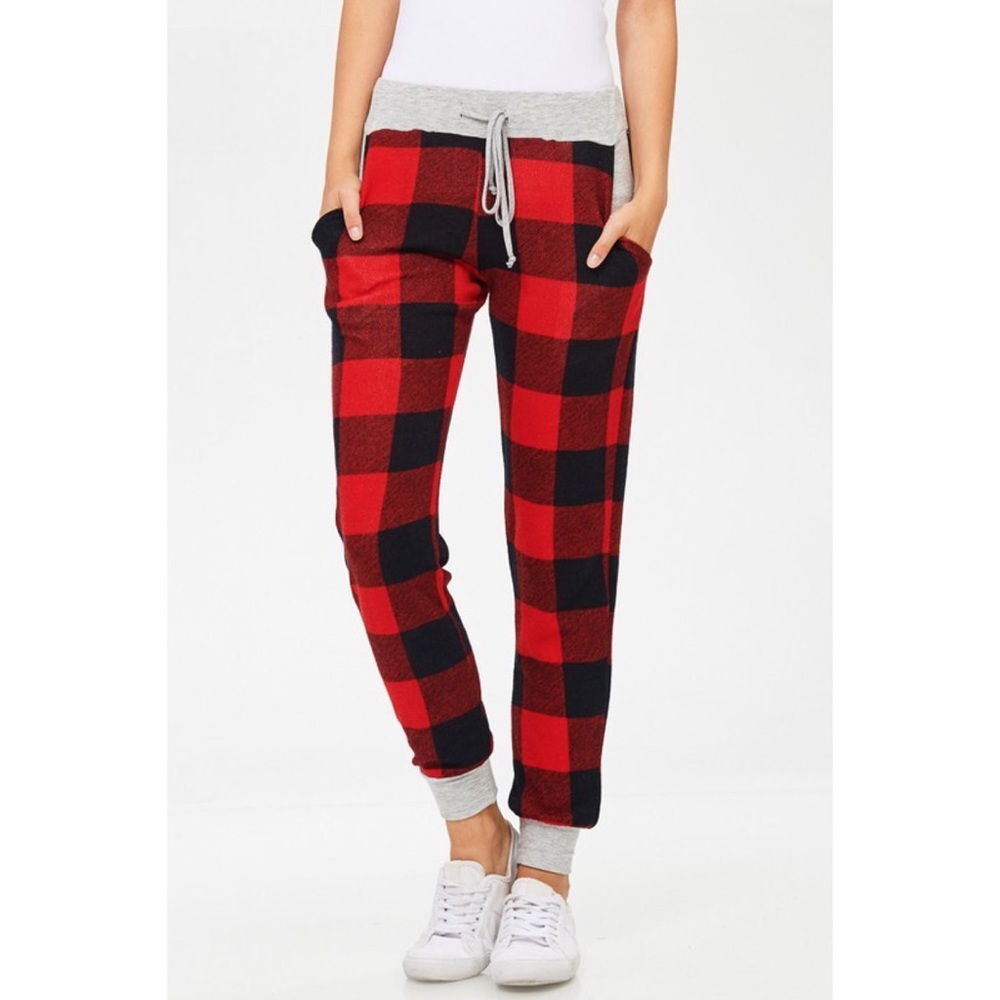 LAST PAIR!! Plaid Print Knit Jogger Pants - Picture 4 of 4