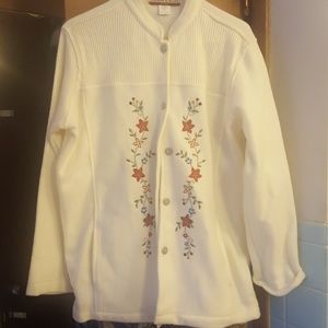 Button up embroidered fuzzy jacket