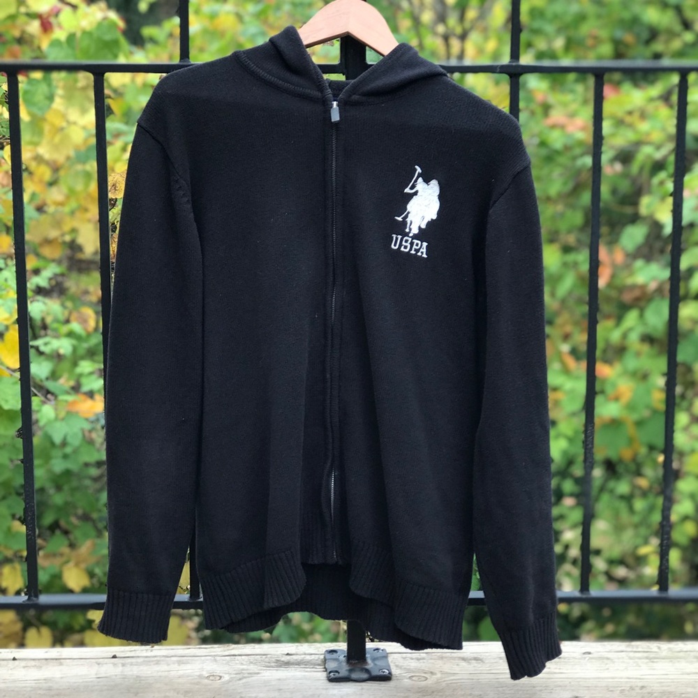 Men Large Black Polo Hoodie