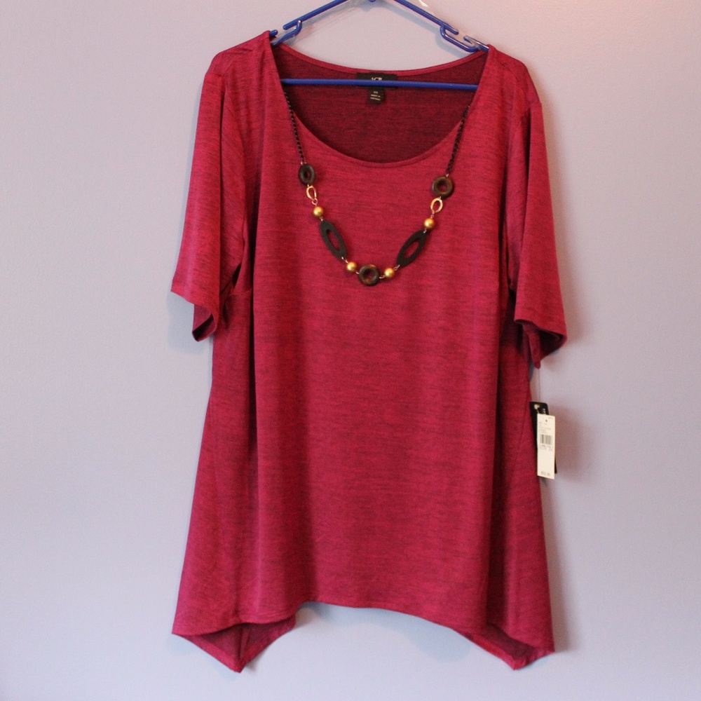 NWT AGB 2X Plum Shirt with Attached Necklace