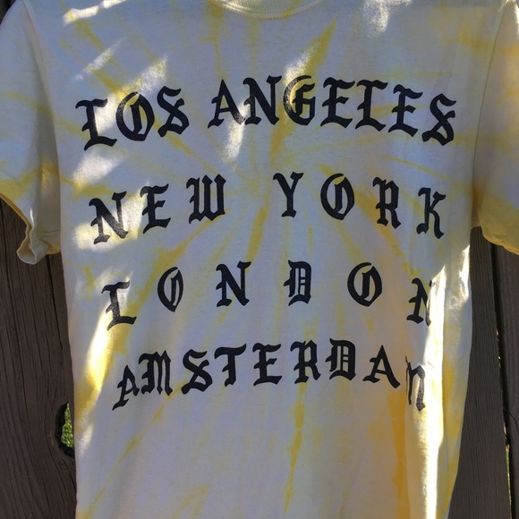 Yellow Tie Dye tee w/Old English Script. - Picture 2 of 4