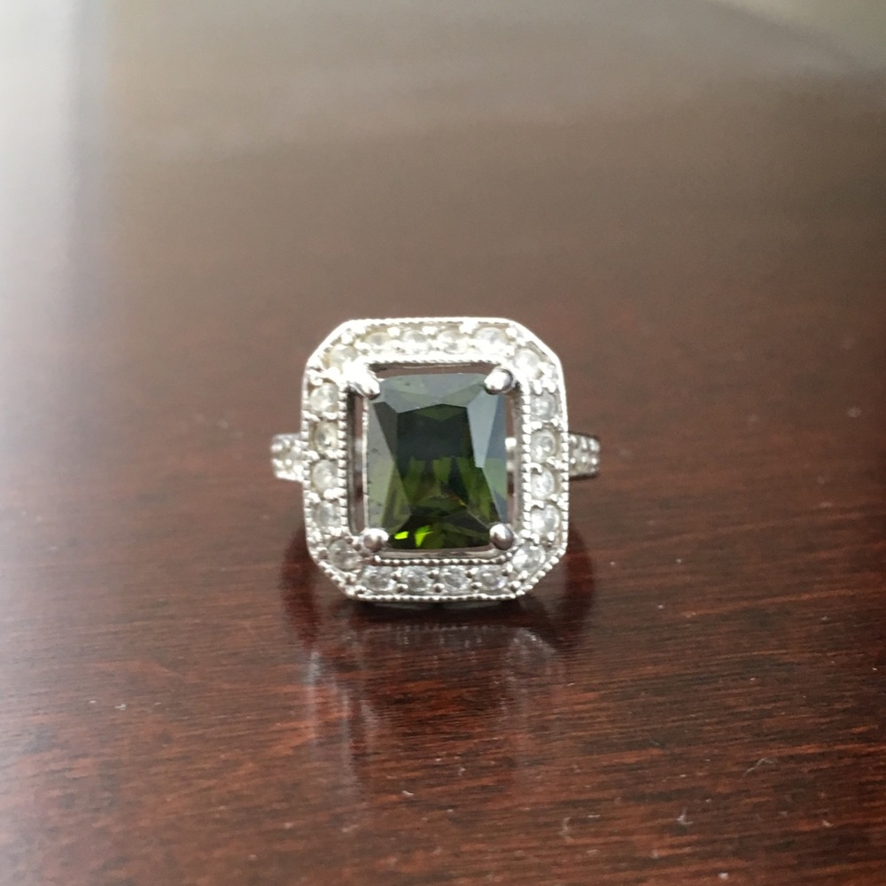 Green Gem Cushion Cut Ring