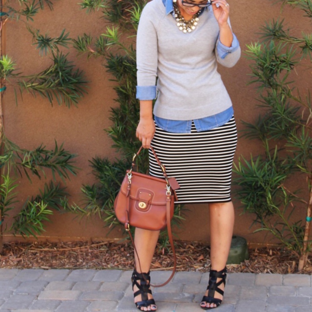 George gray and black stripe pencil skirt Sz Lg