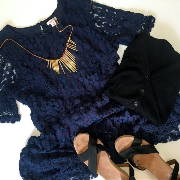 Blue Lace Shift Dress - Picture 2 of 2
