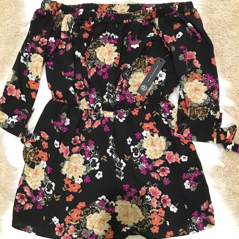 Black colorful floral off the shoulder romper