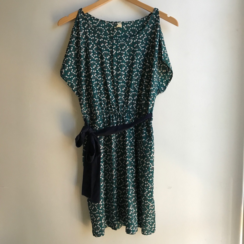 cherry print open shoulder dress with tie