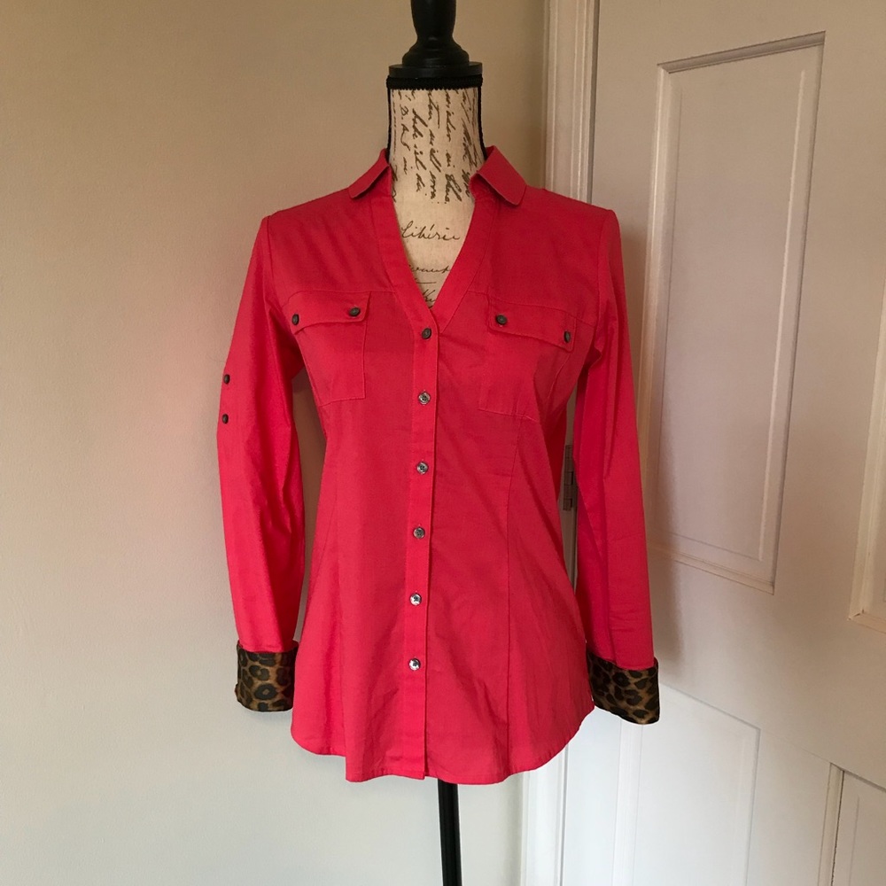 NWT Express Essential Shirt with leopard cuffs