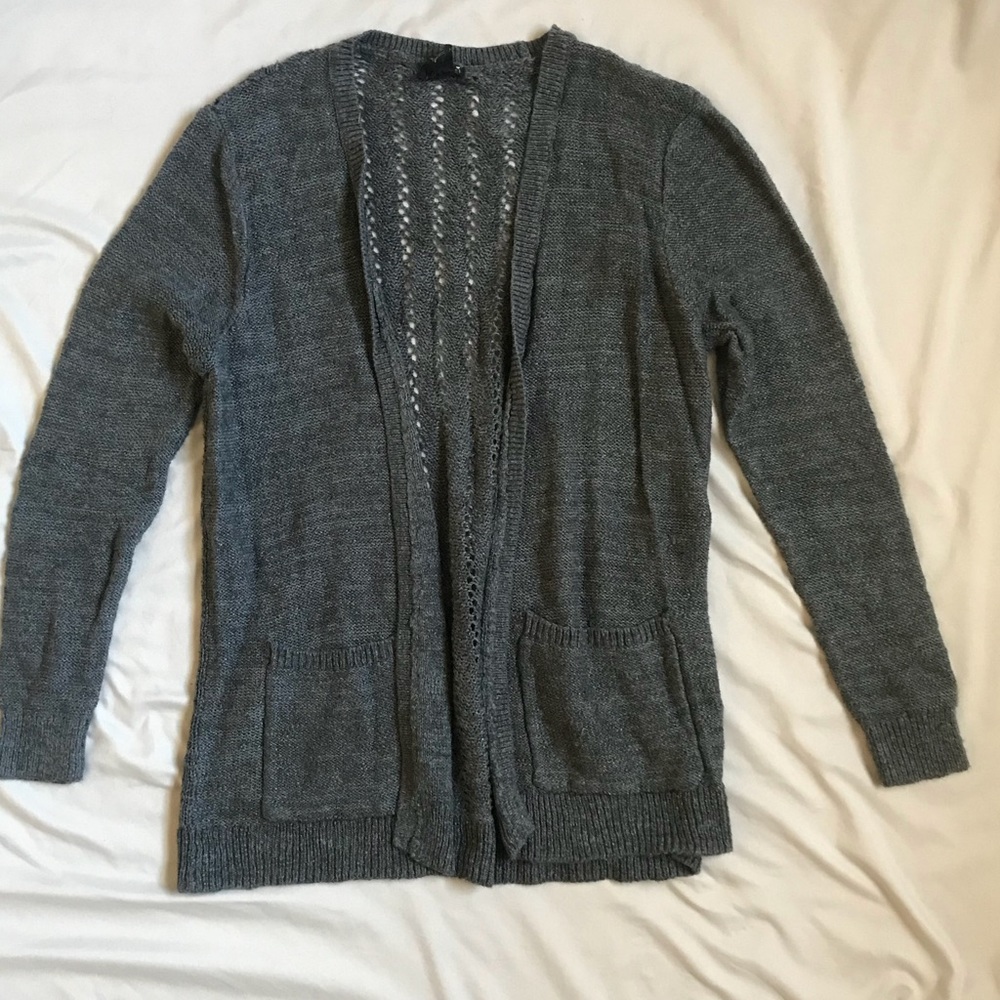 Grey Forever21 Cardigan with crocheted open back