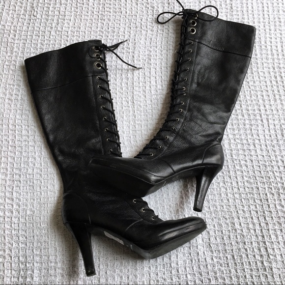 Nine West Shoes - Nine West Black Leather Lace Up Heeled Boots