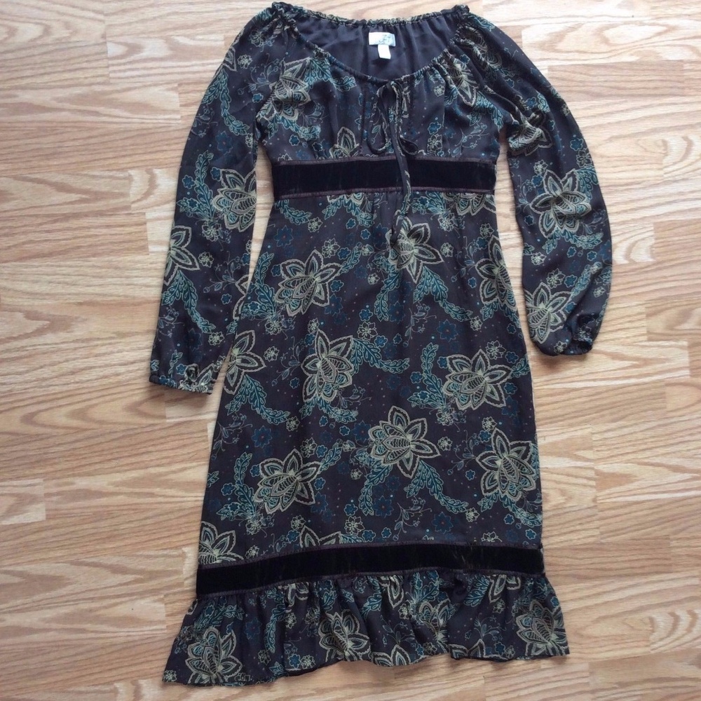 Ann Taylor Loft Floral Lined Dress Long Sleeve