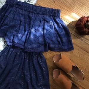 Anthropologie Eyelet Off Shoulder Romper - Navy