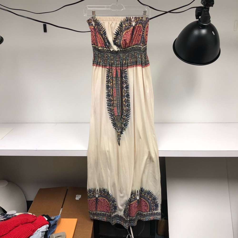 Vintage Havana Strapless Colorful Maxi Dress (L)