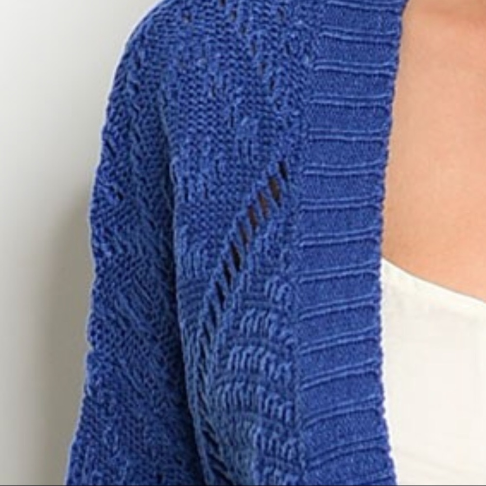 Open Front Soft Knit Cardigan Blue - Picture 4 of 5