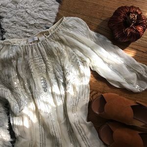 Anthropologie Carolina K Silver Sequin Swing Dress