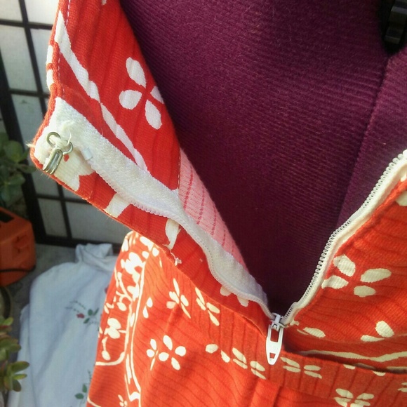 60s Vintage Orange Floral belt big pockets buttons - Picture 4 of 6