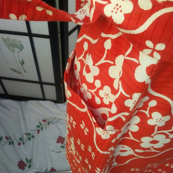 60s Vintage Orange Floral belt big pockets buttons - Picture 5 of 6