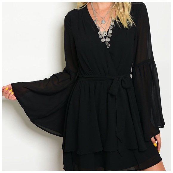 Dresses & Skirts - Black Long Bell Sleeve Dress