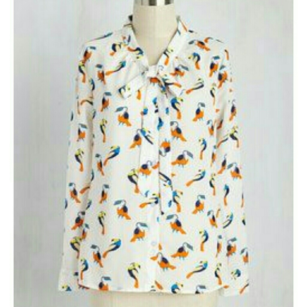 Modcloth Toucan tie blouse