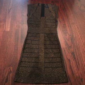 French Connection black and gold bandage dress