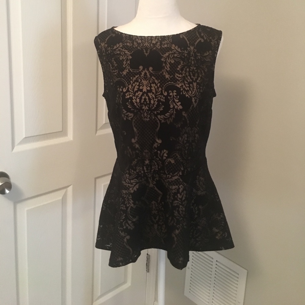 NWT Peplum top w burnout overlay as M
