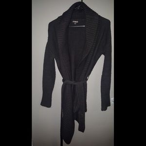Black knit belted cardigan
