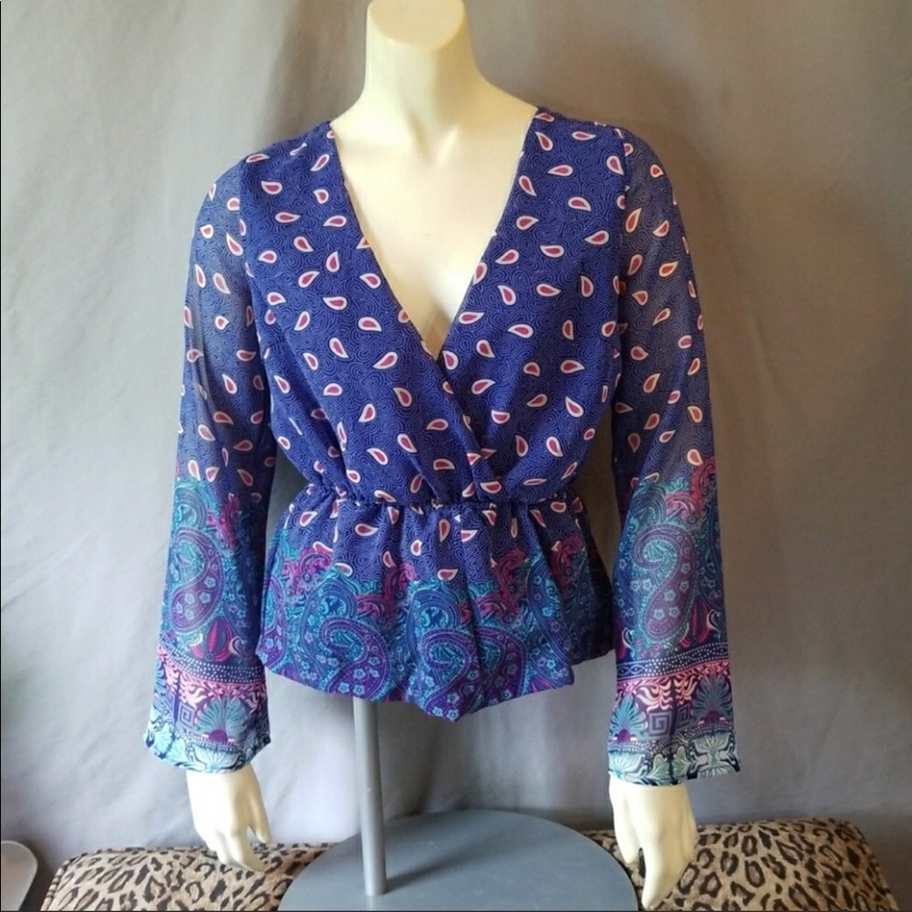 Hot Paisley Sheer Sleeve Top